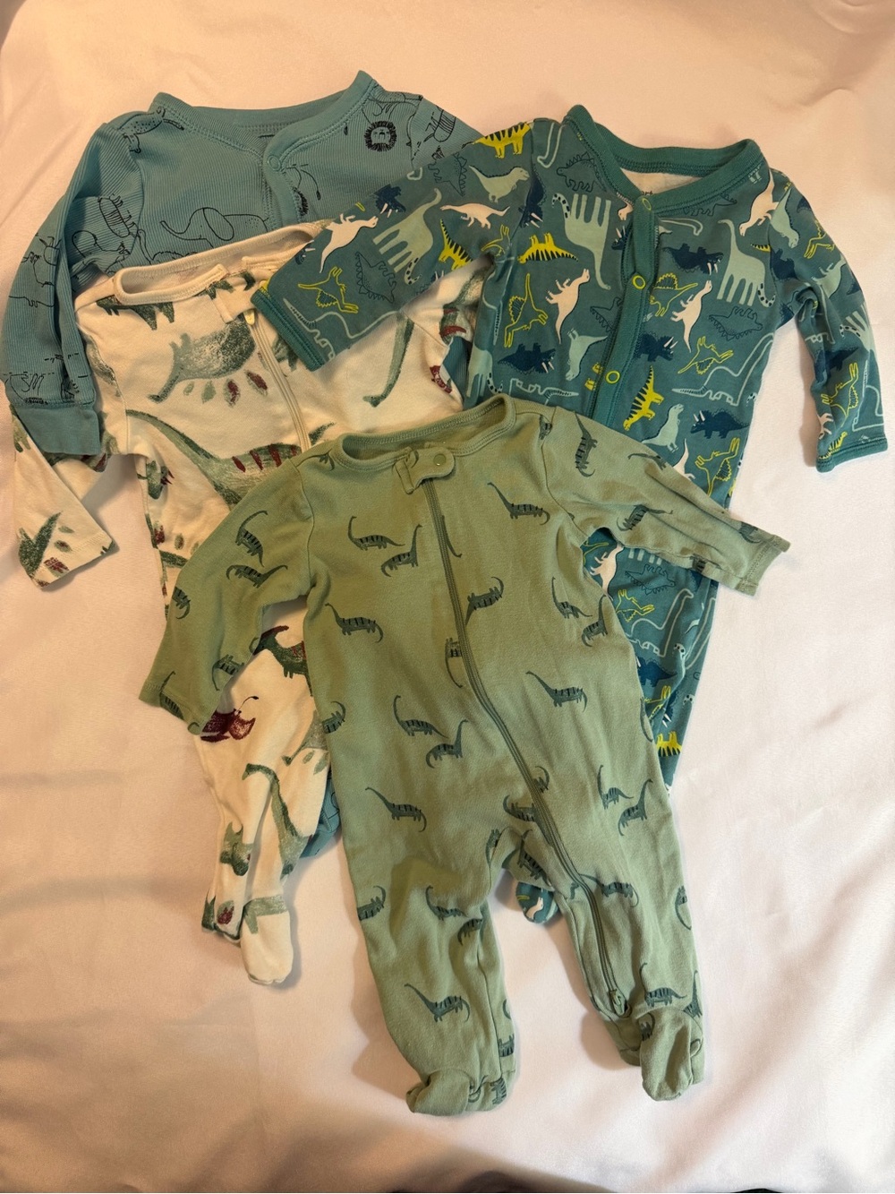 Bundle of 4 Baby Dinosaur Footed Sleepers - Green & Teal Set